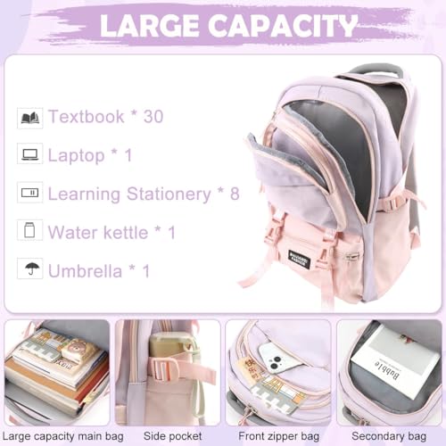 Image of TS WITH TECHSUN College Laptop Backpack for Women & Teens with Zipper Pouch | School Bag for Girls 13-14 Years | 18 Inch Book Backpack - Cute Accessory | Travel School Bag - Camping, Tuition, Coaching