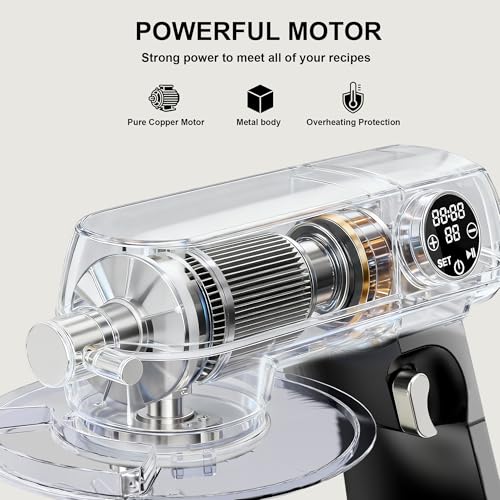 Image of 8.45 QT All Metal Stand Mixer, Black | 10 Speed, Digital Timer & Tilt-Head, Whisk Dough Hook Mixing Beater, Large Capacity, For Baking, Cakes, Cookie, Bread, Salad