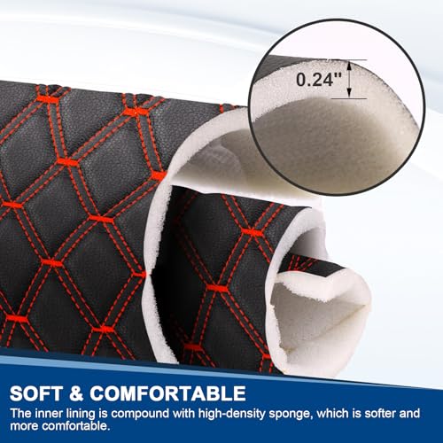 Image of 5 Yard Vinyl Quilted Foam Fabric,Thick Sponge Backing DIY Upholstery,63 inch Wide Faux Leather Material,Furniture Headboard Automotive Interior Fabric,Black Red