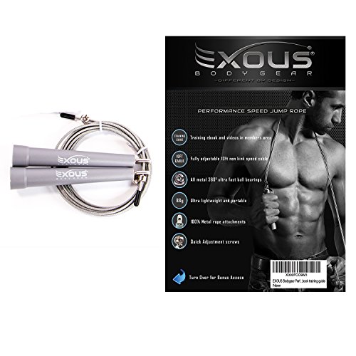 EXOUS BodygearPerformance Ultra Fast Spinning Cross Fit Adjustable Speed Jump Rope [10ft cabe]