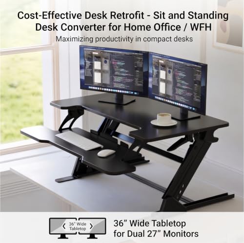 Image of Standing Desk Converter 36 x 24 Inches, Height Adjustable