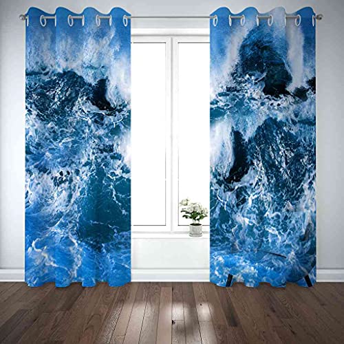 Rideau thermique isolant phonique oeillets vagues ocean bleu pour salon