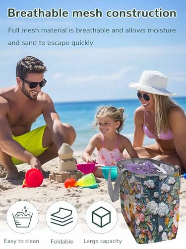 Beach Bags Women Mesh Tote Bag Retro Relief Daisy Flower Cloud Toy Grocery Pool Bag with Pockets for Travel/Picnic/Shower2
