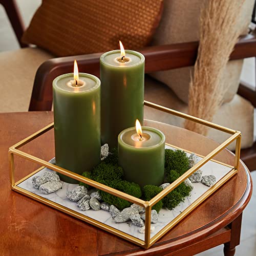 Simply Soson Premium 3X6 Inch Moss Green Pillar Candles Set Of 3 - Unscented Candles - Large Candle For Candle Holders Velas Decorativas Green Candles Pillar Colored Candles Fall Pillar Candles Bulk #TOP2