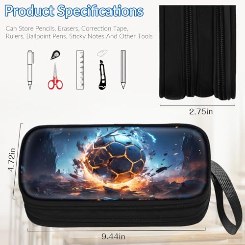 Image of TILYTADLY Large Pencil Case for Boys - Soccer Boys Pencil Pouch with Zipper Compartments - Big Capacity Pen Box Pen Bag Organizer with Keychain for Kids Teens School