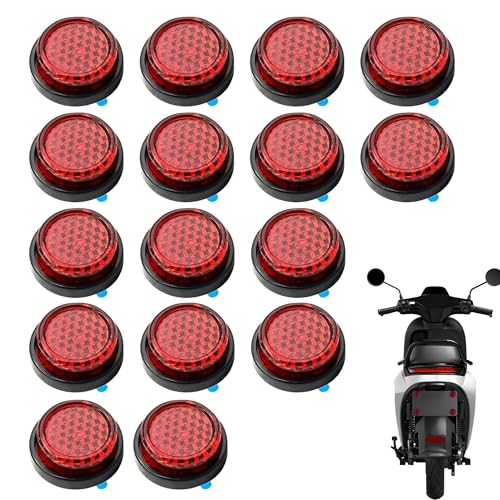 16PCS Motorcycle Reflectors Red Small Round Rear Red Reflectors 20 MM Self Adhesive License Plate Safety Number Plate Round Reflector for Motorcycle Electric Vehicle Bicycle Fenders
