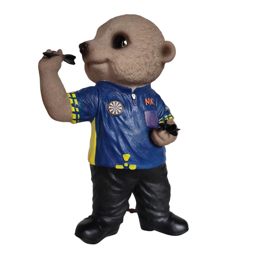Vivid Arts Dart Player Meerkat Statue Hand-Painted Resin Figurine Novelty Garden & Home Decor Blue Dart Themed Ornament