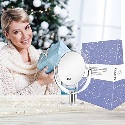 CLSEVXY Vanity Mirror Makeup Mirror with Stand, 1X/15X Magnification Double Sided 360 Degree Swivel Magnifying Mirror, 6.25 Inch Portable Table Desk Counter top Mirror Bathroom Shaving Make Up Mirror