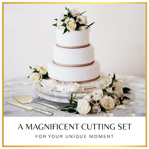 Orblue Wedding Cake Knife And Server Set - Premium, Beautifully Engraved Cutting Set - Elegant Keepsake For Newlyweds Light Gold #TOP1