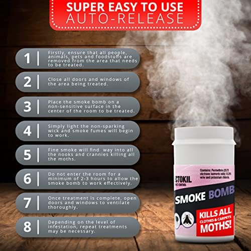 InsectoKil Moth Killer Smoke Bombs For The Home | Professional Strength Moth bombs for Wardrobe, Moth Bombs for Carpet & Indoor Treatment (Pack of 4, 3.5g Mini Smoke Bombs)