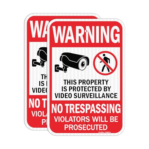 GicnKeuz Large No Trespassing Private Property Sign Video Surveillance Sign, 18x12 Inches, Engineer Grade Reflective Aluminum, Weather Resistant, Waterproof, Fade Resistant, 2 Pre-drilled Holes (2 Pack)