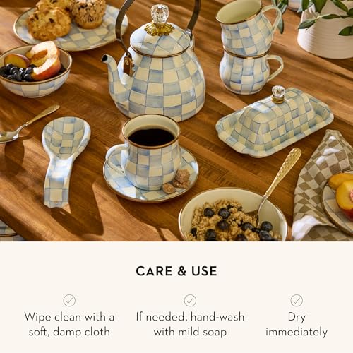 Image of MACKENZIE-CHILDS Enamel Spoon Rest, Light-Blue-and-White Sky Check