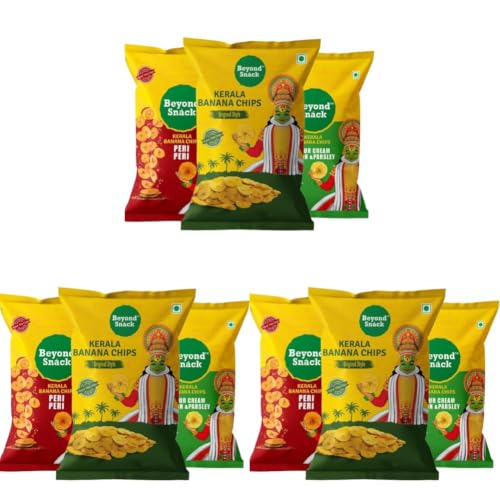 Image of Beyond Snack Nendran Kerala Banana Chips | Combo pack (Original salted, Peri Peri, Sour cream Onion & Parsley)| Thin Crunchy Crispy Snack |300g (100g*3packs) (Pack of 3)