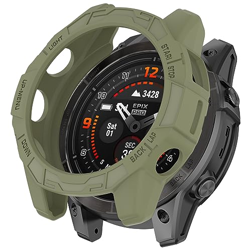 NUHFUFA Half Wrapped Watch Case 51mm Compatible with Garmin EPIX Pro 51mm/Fenix 7X Pro/Fenix7X, Soft TPU Thin Lightweight Protective Bumper for Smartwatch Accessories(Jungle Green)