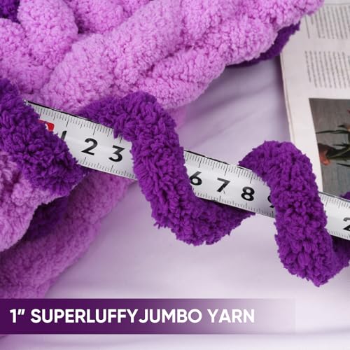 Image of 8 Packs Jumbo Chunky Chenille Yarn - 1820g(64oz) 254 Yards (761ft) Bulky Yarn - Chunky Yarn for Hand Knitting Blanket,Cushions, Pet Bed - Soft and Durable (Violets)