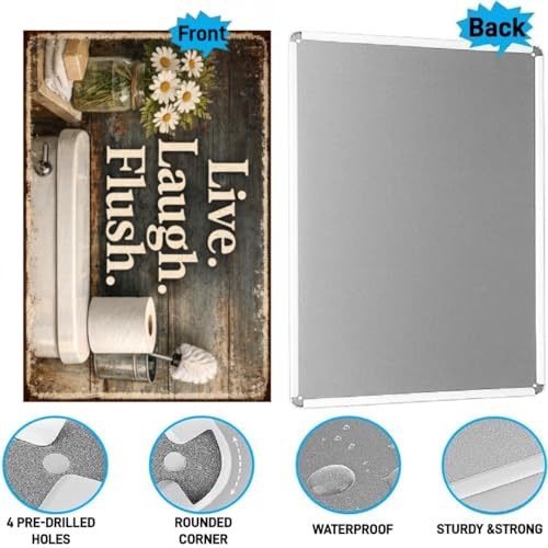 Live Laugh Flush Metal Tin Sign Funny Bathroom Wall Decor Rustic Toilet Artwork Vintage Humor Plaque Farmhouse Restroom Home Style Gift 8x12 Inch Pre Drilled Hanging Sign - Image 6
