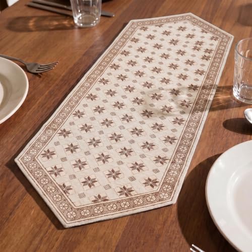 Image of Dining Table Runner for 4 Seater | Premium Viscose Rayon & Cotton Fabric | Washable Heat Resistant Decorative Table Cover for Dining Table | Modern Home Decor | 36 x 14 Inch | Beige