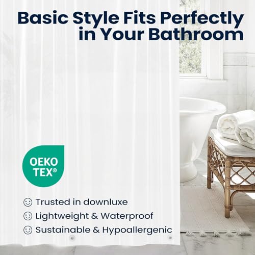 Image of downluxe Shower Curtain Liner, PEVA Plastic Shower Liner with 3 Magnets, 72 inch x 72 inch Waterproof Bathroom Curtain, White, 2 Pack