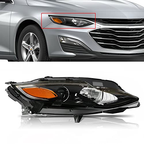 BoardRoad For 2019-2021 Chevy Malibu Projector Headlights Headlamps Right Black Passenger Side [Halogen Type]