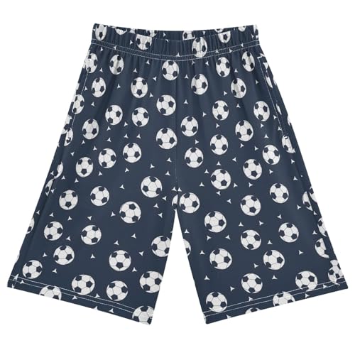 ALAZA Funny Football Ball Sport Soccer Pajama Shorts Elastic Waist Casual Sleep Shorts with Pockets Size 6-14