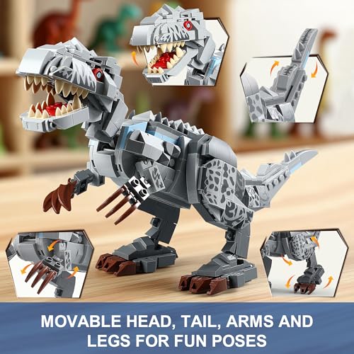 Image of Dual Dinosaur Building Sets - Indominus Rex & Mosasaurus Dinosaur Toys with Poseable Joints, STEM Educational Toys for Kids Ages 6-12, Creative Birthday Gifts for Boys and Girls