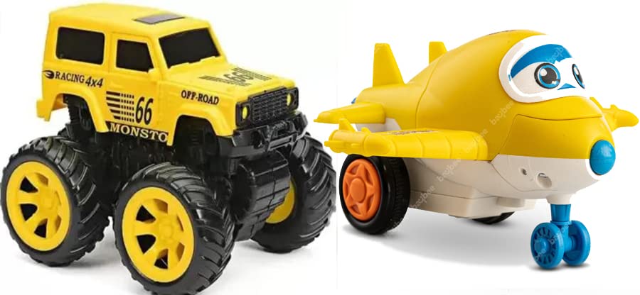 Racing Plane to Robot Yellow & Mini Monster Trucks Friction Powered Cars for Kids Big Tires Baby Boys Super Cars Truck Children Gift Toys Mini Rock Crawler