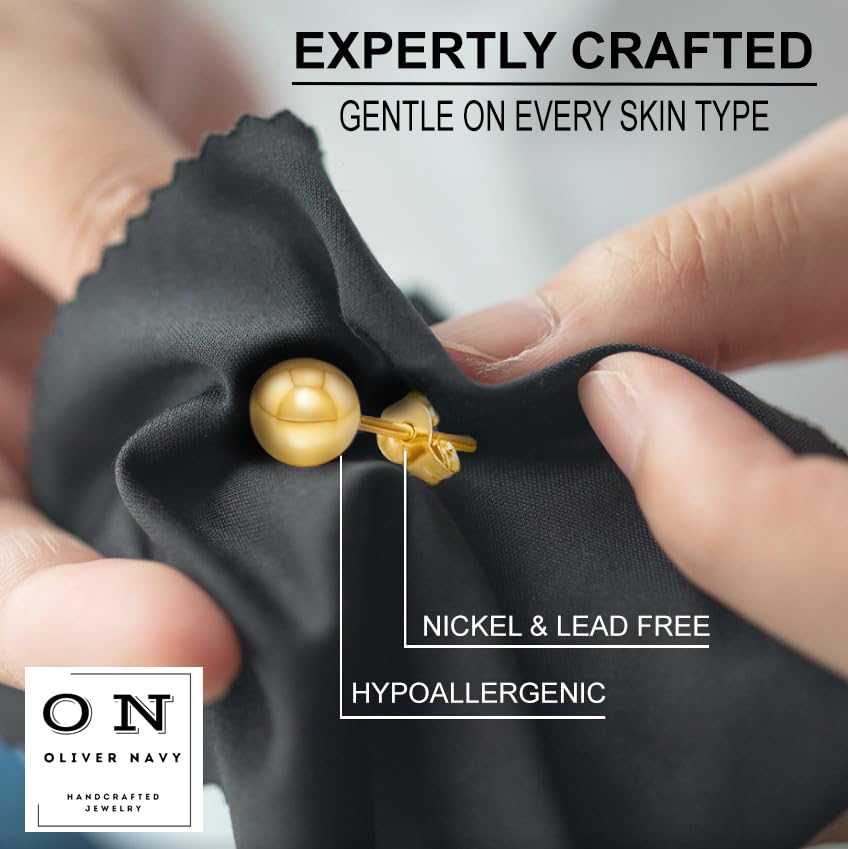 Oliver & Navy 14k Gold Ball Earrings Gold Stud Earrings For Women Hypoallergenic Earrings Gold Earrings For Women (3mm-8mm)4