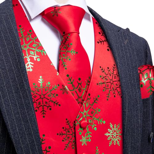 Image of Barry.Wang Men Christmas Vest Xmas Tree Snow Elk Snowflake Holiday Suit Waistcoat Tie Set New Year Festival
