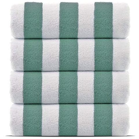 Chakir Turkish Linens Premium Quality 100% Cotton Turkish Cabana Thick Stripe Pool Beach Towels 4-Pack (Sea Green, 30x60 Inch) Cover