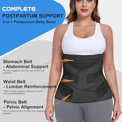 Image of 3-in-1 Postpartum Belt After Delivery - Abdominal Belt for Women Tummy Control | Pregnancy Belts After Delivery | Maternity Belt After C-Section | Abdominal Binder for Post Pregnancy Recovery (Universal) (Black)