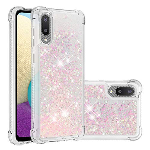 Transparent Liquid Case für Galaxy A02 Silver, Gel Silicone Phone Case Glitter Floating Liquid Cover Ultra Slim Bumper Case Sparkly Back Case Resistant Hard Compatible with Samsung Galaxy A02/M02