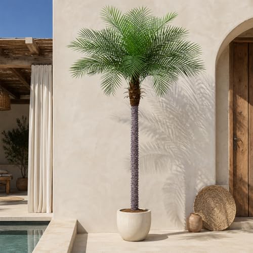 Image of 8ft Artificial Phoenix Palm Tree, Faux Coconut Silk Tropical Fake Palm Plant for Indoor Outdoor Home Office Patio Bathroom Pool Coastal Decor(Set of 2)