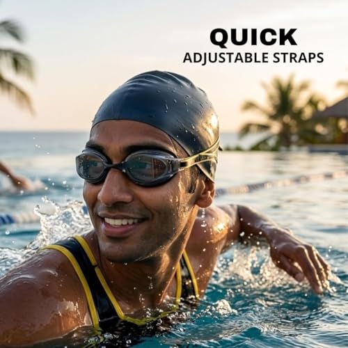 Image of BURNLAB Swimming Goggles for Everyday Pool Use, Clear Vision Lens, Easy Adjustable Strap, Unisex Adult (Black and orange)