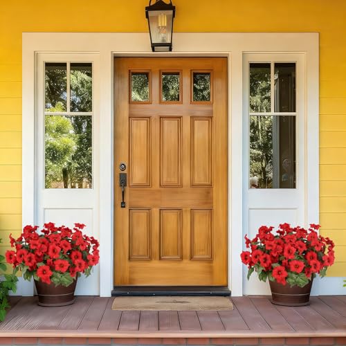 Image of Artificial Flowers for Outdoors, Faux Petunias Spring Summer Decoration, Fake Flowers Plants UV Resistant Look Real Silk Flowers for Outside Planter Front Door Porch Patio Yard (12, Red)