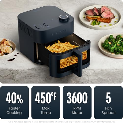 Image of Chefman Crispinator Air Fryer 7-in-1 with 8 Qt Capacity, 450F Max Temp & TurboFry Pro Technology for Fast, Even Results, Bake, Broil, Dehydrate, Viewing Window, Nonstick Ceramic-Coated Basket