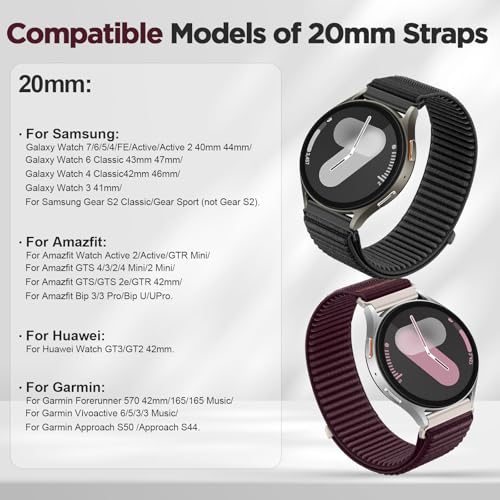 Image of XMUXI 20mm Watch Strap Nylon Compatible with Galaxy Watch 7 /6 /5 /4 40mm 44mm Straps,Compatible with Huawei Watch GT3 42mm /Forerunner 165 /Vivoactive 6 /5 /3 with One Click Metal Connector(NO WATCH)