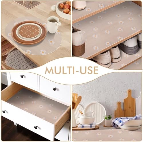 Image of Anti-Slip Kitchen Cabinet Drawer Shelf Mat Liner Sheets for Waterproof Shelf Paper with Modern Pattern EVA Cabinet Mat Easy to Cut- Sheet for Fridge (White and Green Floral, 45x500 CM)