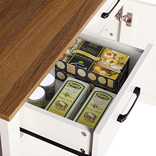 Friday Discount Kitchen Sideboard Buffet Storage Cabinet With 2 Drawers, 1 Adjustable Shelf, 2 Doors Cupboard Console Table For Living Room, Dining Room, Hallway Furniture, Ivory White #TOP5