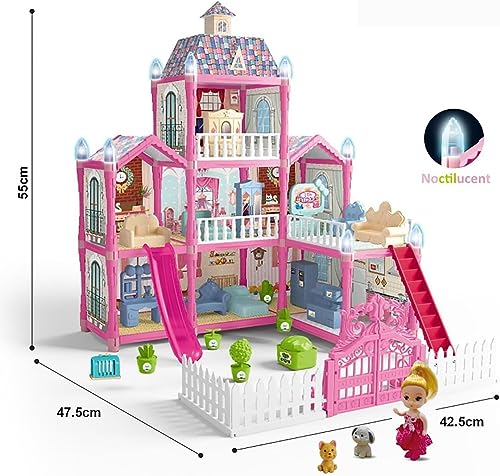 بيت دمى من بيونتي، بيت الاحلام للبنات - 3 طوابق و8 غرف، بيت دمى للاطفال الصغار، هدية للاطفال من سن 3-10 سنوات. (D)
