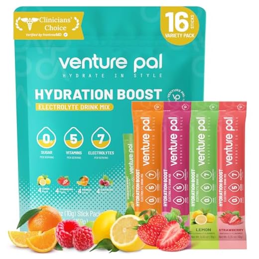 Venture Pal Sugar Free Electrolyte Powder Packets - Drink Mix for Rapid Hydration & Party Recovery | 5 Vitamins & 7 Electrolytes| Keto Friendly | Non-GMO | Certified Vegan | 16 Sticks