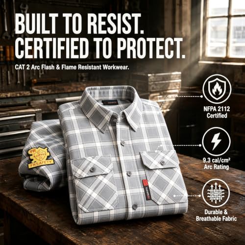 Image of SRsafety Hi Vis FR Shirts for Men,7.0oz Long Sleeve FR Work Shirts,100% Cotton High Visibility Fire Shirt