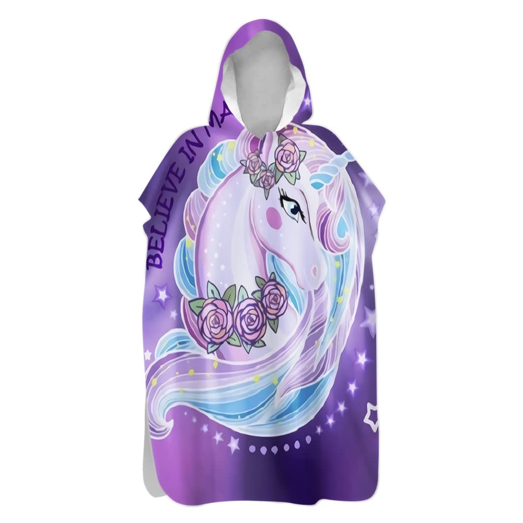 Highdi Pattern Hooded Changing Robe, Microfibre Light Weight Changing Towel, Towel Poncho for Surfing Swimming Changing, Quick Dry Poncho for Women Men Adults (75x145cm,Purple)
