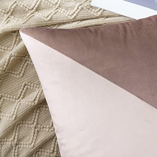 MIULEE Pack of 2 Geometric Pattern Cushion Covers Soft Decorative Velvet Pillow Case Throw with Invisible Zipper for Sofa Bedroom Living Room Couch Home 45x45 cm 18x18 Inch Light Brown