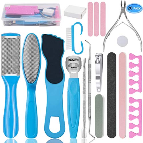 Pedicure Kit Feet Scrubber Dead Skin Remover Foot File 20 in 1 Pedicure Tools for Men Women Kids Home Salon Spa Callus Removing Set Stainless Steel Foot Rasp Foot Care Cleaner Nail Clipper