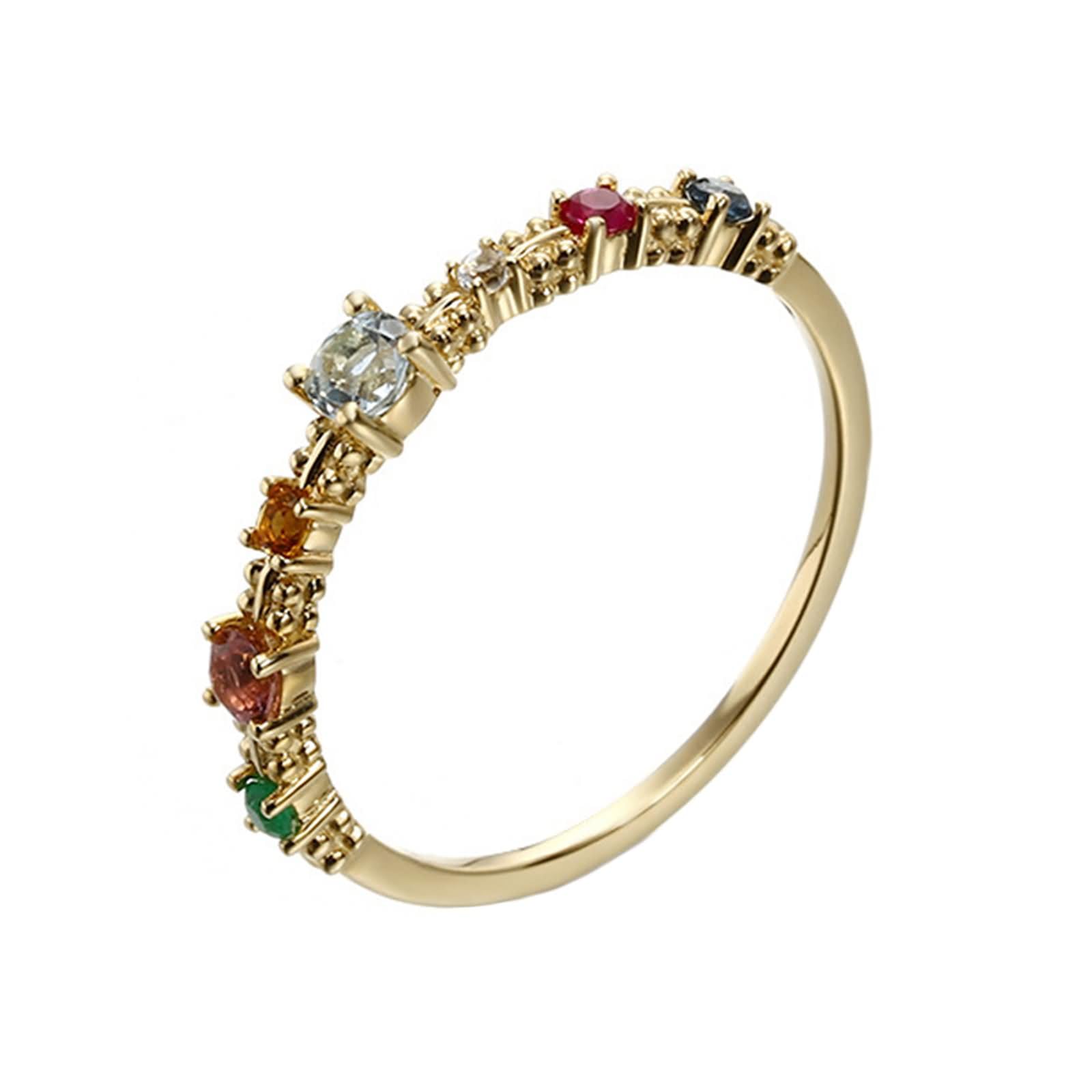 Anillos de Mujer Compromiso de Oro Amarillo 9K/14K/18K, Redondo con Topacio Creado y Circonita Cúbica, Anillo Boda Oro Mujer