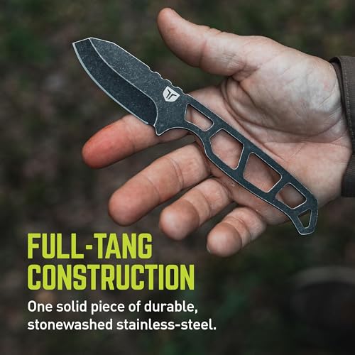 TRUE Nekkid 2.4” Sheepsfoot Fixed Blade Knife, Thin, Lightweight Knife with Paracord Wrap and Full-Tang Construction for Durability,Black