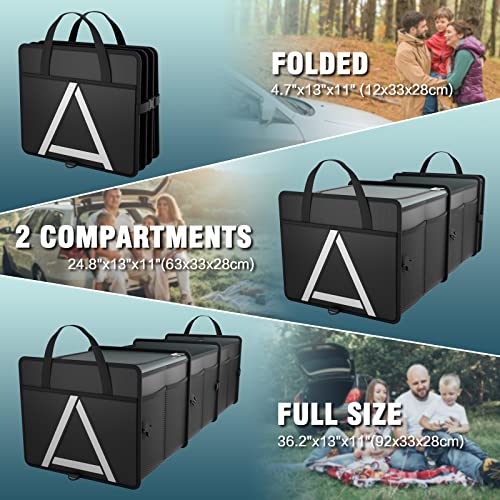 K KNODEL Sturdy Car Trunk Organizer with Premium Insulation Cooler Bag, 3 Compartments Heavy Duty Collapsible for Car, SUV, Truck, or Van (Large, Black)