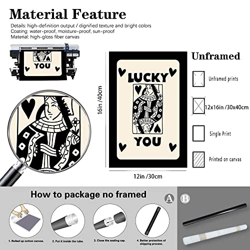 Ixmah Poker Art Queen Of Hearts Ace Spades Playing Card Posters For Game Room Aesthetic 3 Piece 12X16In, Black White Lucky You Canvas Wall Art Funny Trendy Preppy Casino Theme Party Decor Unframed #TOP6