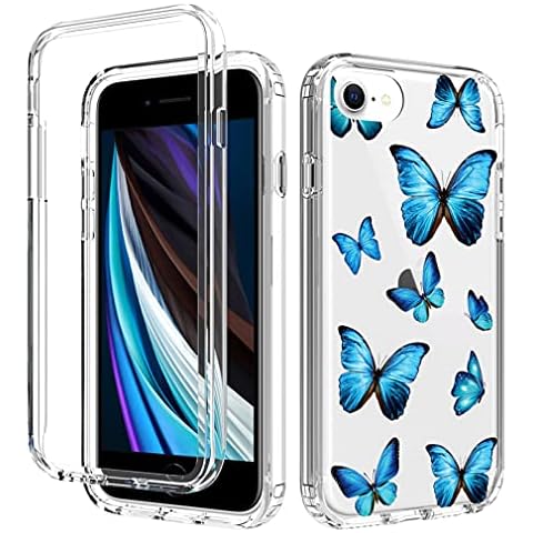 sidande Case for iPhone SE 2020 Case, iPhone 8 Case, iPhone 7 Case for Girls, Full Body Shockproof Clear Floral Soft Flexible TPU Slim Phone Protective Armor Cover for iPhone SE 2020 (Butterfly) Cover