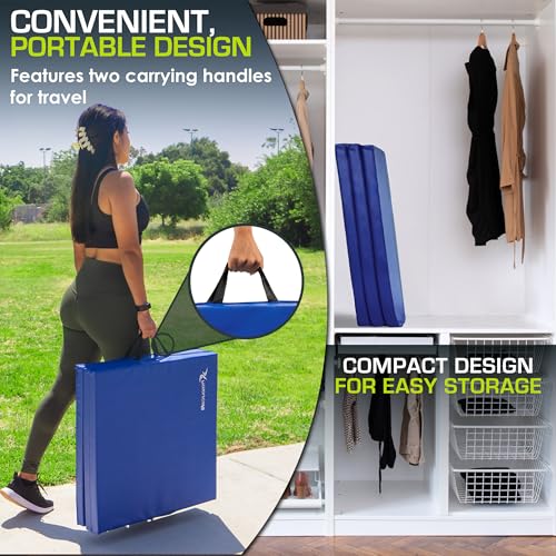 Image of ProsourceFit Tri-Fold Folding Thick Exercise Mat 6'x2' with Carrying Handles for MMA, Gymnastics, Stretching, Core Workouts